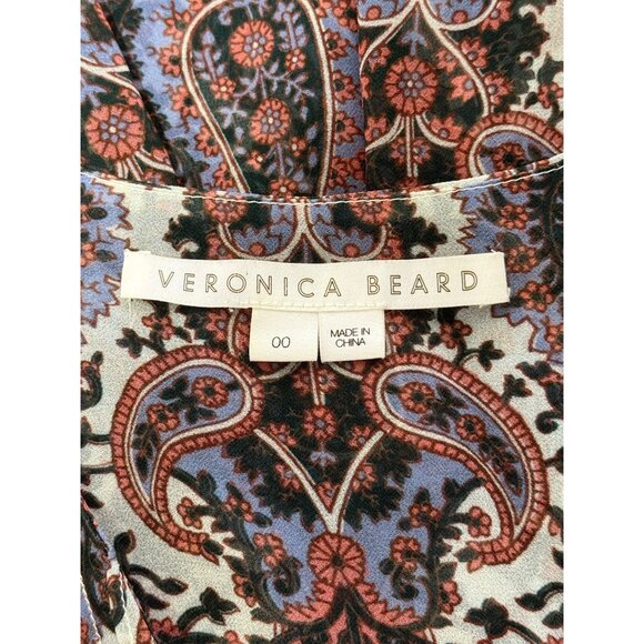 Veronica Beard Lowell Blouse Paisley Top V-Neck 3/4 Sleeves Womens Size 00 - Picture 3 of 9